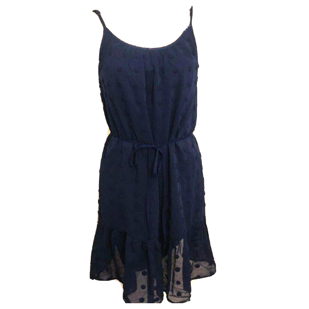 Stacatto New Women's Dress Swiss Dot Sleeveless Tie Waist Navy Blue Size S.